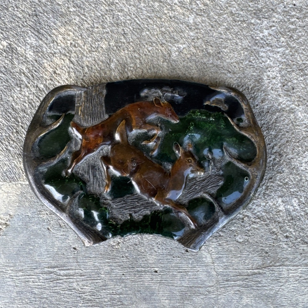Deer Buck Jumping Wildlife Hunting 1977 Bergamot‎ Brass Works Belt Buckle USA